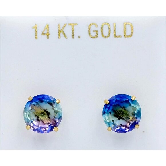 Created 5.40 Cts Tourmaline Stud Earrings Solid 14k Yellow...